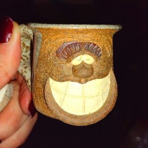 Ceramic Funny Face Shot Glass Mug Handmade signed “CC” 2” Tall New Vintage